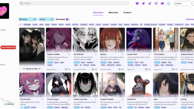 CrushOn.AI has the best character AI 18 bots for you to chat with.
